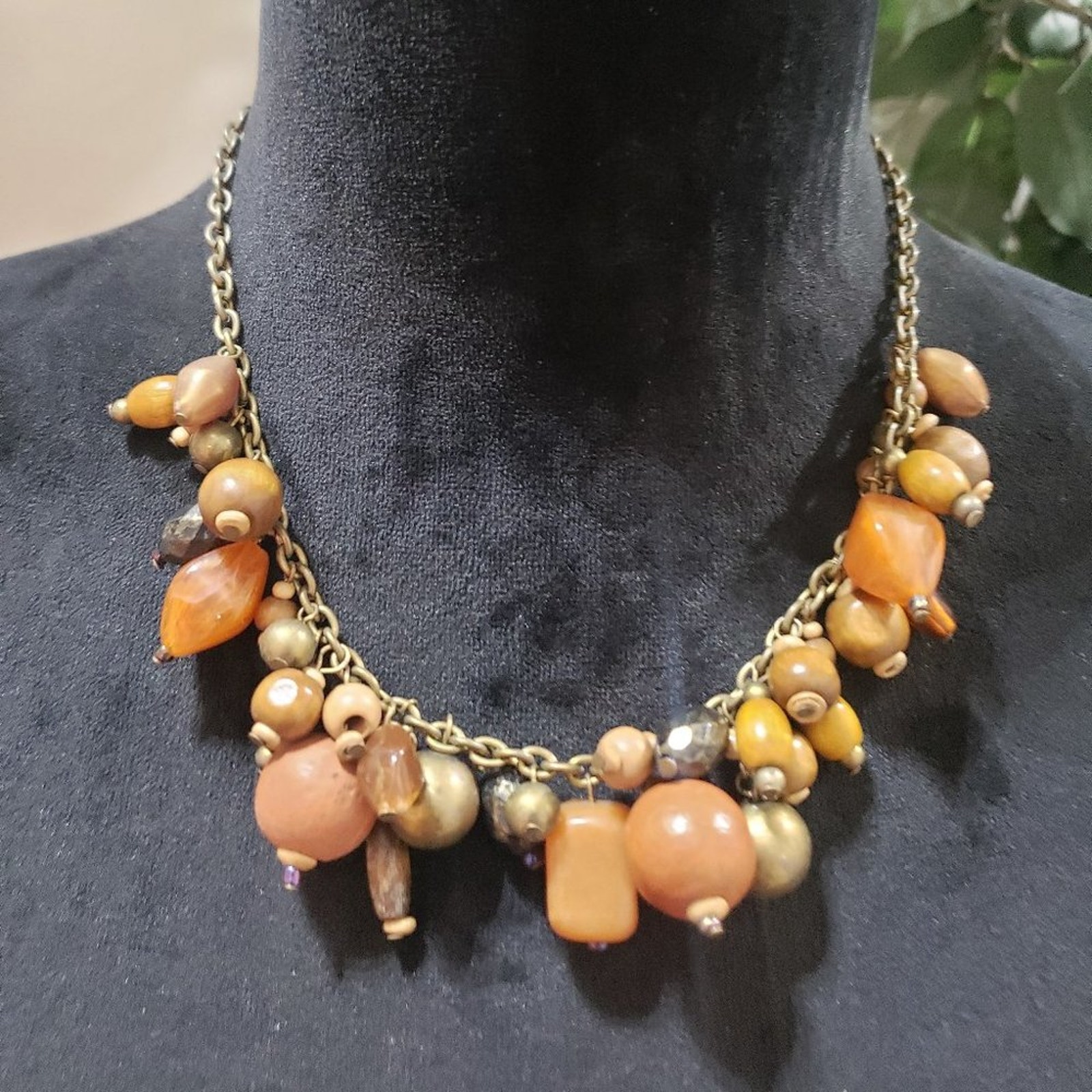 Womens Fashion Gold Tone Chain Multicolor Beaded Necklace With Lobster Clasp